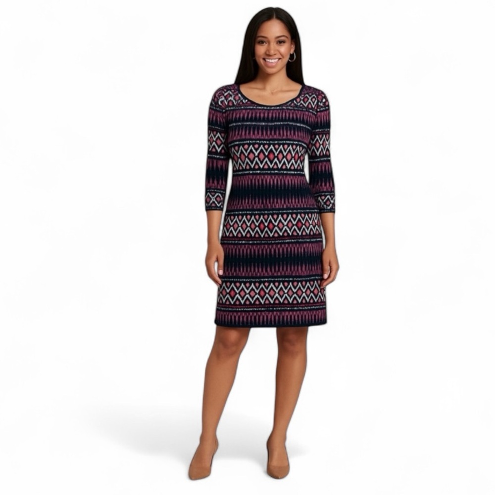 BeBop, Women's Tunic Shift Dress, Geometric, Silky Sm Multicolored W/ Keyhole